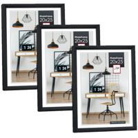 Fotolijst - 3x stuks - zwart - 26 x 21 x 2 cm - kunststof - geschikt voor een foto van 20 x 25 cm