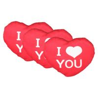 Sierkussentje Valentijn/i Love You - 3x - hartjes vorm - rood - 15 cm
