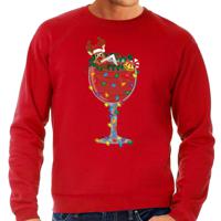 Foute Kersttrui/sweater voor heren - cocktailglas met Rudolf - rood