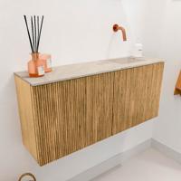 Toiletmeubel Mondiaz Joya Dlux | 90 cm | Meubelkleur Oak | Faye wastafel Frappe Wasbak Rechts | Zonder kraangat(en)