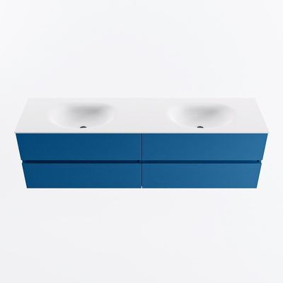 MONDIAZ VICA 170cm badmeubel onderkast Jeans 4 lades. Wastafel MOON dubbel 2 kraangaten, kleur Talc.