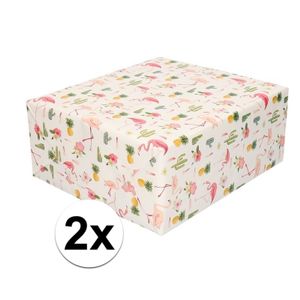2x Inpakpapier/cadeaupapier roze flamingos 200 x 70 cm   -