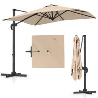 Vrijhangende Parasol met Kruisvoet 360° Draaibare Zweefparasol 5-voudig Verstelbare Helling 8 Ribben & Zwengel Beige