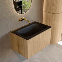 Mondiaz KURVE 70 cm Onderkast Greeploos 1 Lade Zonder Deuren Oak, Wastafel Solid Surface Volledig Urban 0 Kraangaten Zonder Spiegel (KRVBGS701L0D0KM-Oak/Urb)