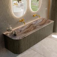 Badmeubel Mondiaz Kurve-Dlux | 145 cm | Meubelkleur Shadow | Wastafelkleur Sombra | Solid surface | Dubbel / Rechts spoelbak | Zonder kraangat(en)