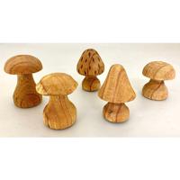 Papoose Toys Mushrooms Hand Carved/5pc