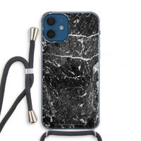 Zwart marmer: iPhone 12 mini Transparant Hoesje met koord