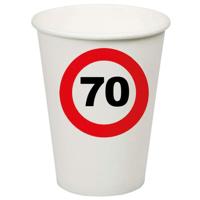 Verjaardagsfeest leeftijd bekertjes 70 jaar - 8x stuks - papier - thema leeftijd stopbord