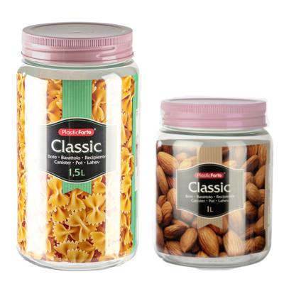 Plasticforte - set van 12x kunststof keuken voorraadpotten - weckpotten - 1.0 en 1.5 liter - oud