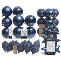 Kerstversiering kunststof kerstballen donkerblauw 6-8-10 cm pakket van 68x stuks - thumbnail