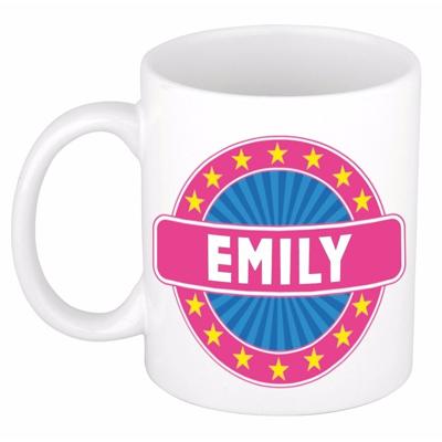 Emily voornaam koffiemok - beker - wit/roze - 300 ml - Cadeau - Dames - Collega - Moederdag Emily voornaam koffiemok - beker - wit/roze - 300 ml - Cadeau - Dames - Collega - Moederdag