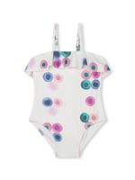 Chloé Kids abstract-print ruffle-trim swimsuit - Blanc