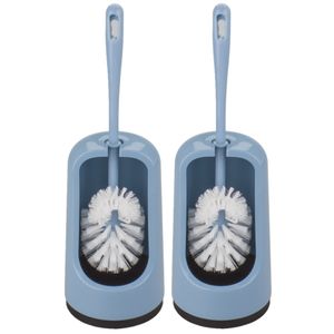 2x stuks wc-borstels/toiletborstels met randreiniger en houders blauw 41.5 cm van kunststof