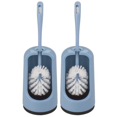 2x stuks wc-borstels/toiletborstels met randreiniger en houders blauw 41.5 cm van kunststof