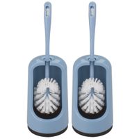 2x stuks wc-borstels/toiletborstels met randreiniger en houders blauw 41.5 cm van kunststof