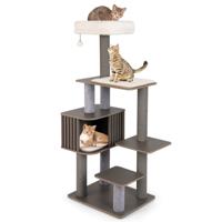 152 cm Kattenboom met Meerdere Niveaus voor Binnenkatten Kattentoren met Zachte Zitplaats Verwijderbare Matten Krabpalen