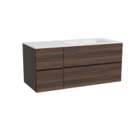 Storke Edge zwevend badmeubel 120 x 52 cm notenhout met Mata asymmetrisch rechtse wastafel in solid surface mat wit