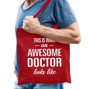 Cadeau tas voor dokter - rood - katoen - 42 x 38 cm - awesome doctor