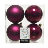 4x stuks kunststof kerstballen framboos roze (magnolia) 10 cm glans/mat   - - thumbnail