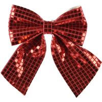 Decoris Decoratie strik - rood - pailletten - 20 x 24 cm - polyester