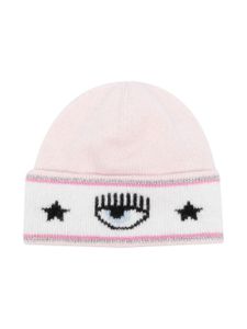 Chiara Ferragni Kids bonnet en maille à motif Eyelike - Rose