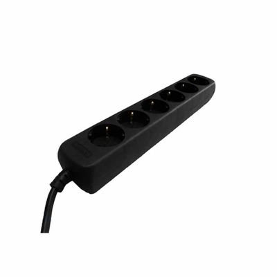 Stekkerdoos 6 stopcontacten en randaarde snoer 1.5 meter 3x1.0mm² en stekker kleur Zwart
