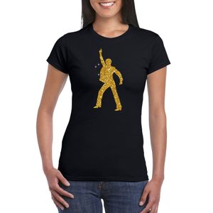 Disco verkleed t-shirt voor dames - zwart - gouden glitter - jaren 70/80