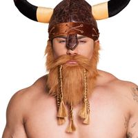 Boland Carnaval verkleed baard - Viking/Krijger/Biker/Piraten baard - rood - met snor   - - thumbnail