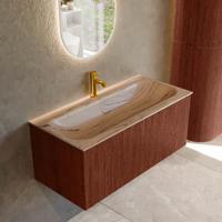 Badmeubel Mondiaz Kurve-Dlux | 100 cm | Meubelkleur Ruby | Wastafelkleur Arena | Solid surface | Wasbak midden spoelbak | 1 kraangat