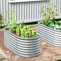 Metalen Ovaal Verhoogd Bed met Open Bodem Plantenbak Koud Frame Gegolfd Metalen Bloembed Grijs