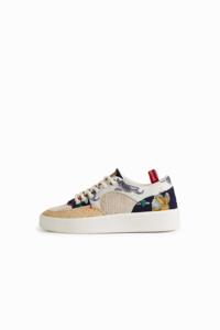 Sneaker met patch en raffia - WHITE - 36