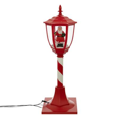 Kerst decoratie lantaarnpaal - rood - met led verlichting - 90 cm - sneeuw lantaarn