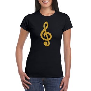 Gouden muziek noot G-sleutel t-shirt zwart voor dames 2XL  -