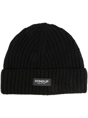 DONDUP bonnet en maille nervurée à patch logo - Noir