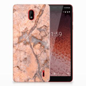 Nokia 1 Plus TPU Siliconen Hoesje Marmer Oranje