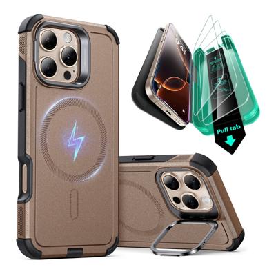 iPhone 16 Pro Max Cyber Tough Case with Stash Stand Protection Bundle - Gold