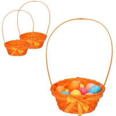 3x stuks Paaseieren mandjes oranje rond met hengsel 39 cm 3x stuks Paaseieren mandjes oranje rond met hengsel 39 cm