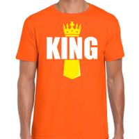 Koningsdag t-shirt King met kroontje oranje voor heren - thumbnail