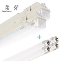 2 PACK - LED's Light LED TL Armatuur licht balk met sensor - incl Dubbele buis 2x14W 120cm 4000K Bewegingssensor en nachtsensor - Waterdicht - 150lm/w