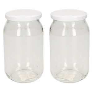 Luchtdichte weckpot transparant glas - 2x stuks - 900 ml - wit - Weckpotten