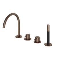 Hotbath Cobber Badrandcombinatie Één Hendel Mengkraan met Draaibare Uitloop en 2-Weg Omstel - Living Colours Vormen een Poetsbaar Patina - Verouderd Messing