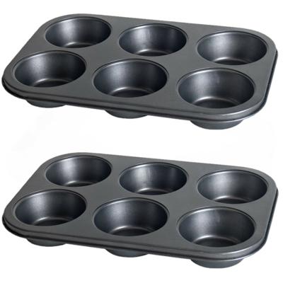 Gerimport Bakvorm - 2x stuks - muffens en cupcakes - 31 x 21 cm - bakblik - 6 plekken