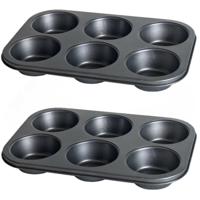 Gerimport Bakvorm - 2x stuks - muffens en cupcakes - 31 x 21 cm - bakblik - 6 plekken