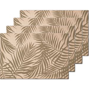 Placemats palm bladeren print - 8x - linnen - 45 x 30 cm - beige/groen