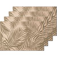 Placemats palm bladeren print - 8x - linnen - 45 x 30 cm - beige/groen