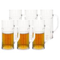 6x stuks onbreekbare bierpul ribbel transparant kunststof 56 cl/560 ml