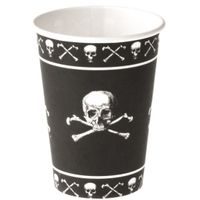 8x stuks zwarte piraten thema drink bekers met doodshoofd 250 ml - thumbnail