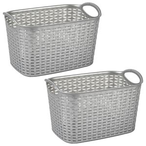 Opbergmand/kastmandje - 2x stuks - 19 liter - zilver - kunststof - 29 x 39 x 25 cm