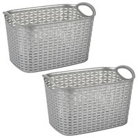 Opbergmand/kastmandje - 2x stuks - 19 liter - zilver - kunststof - 29 x 39 x 25 cm