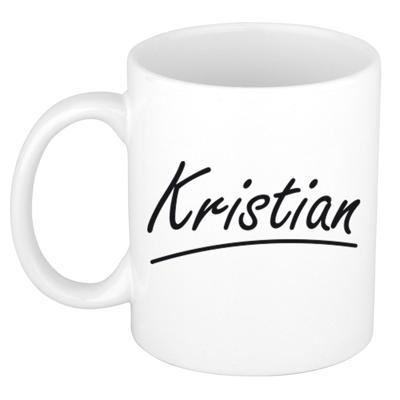 Kristian Naam koffiemok - beker - met sierlijke letters - wit - 300 ml - Cadeau - Heren Kristian Naam koffiemok - beker - met sierlijke letters - wit - 300 ml - Cadeau - Heren